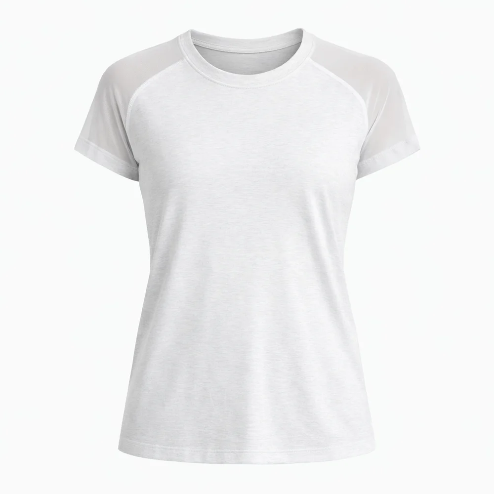 Athleta Mesh Shoulder Active Tee Gray White Workout Top Small - Picture 3 of 14